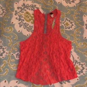 Free people coral open snap back crop top